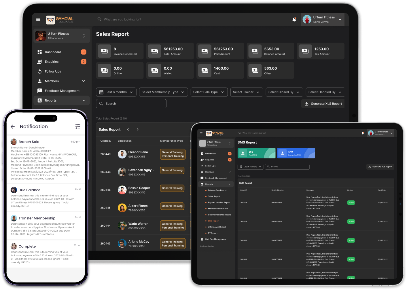 Gym App Dashboard Screens